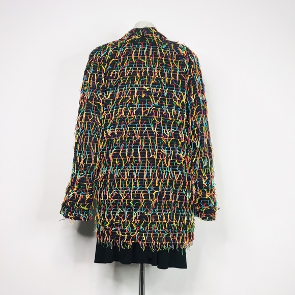 Car Pool Couture Funky Retro Black/Colorful Fringe Stripe Open-Front Blazer Larg - Picture 10 of 12